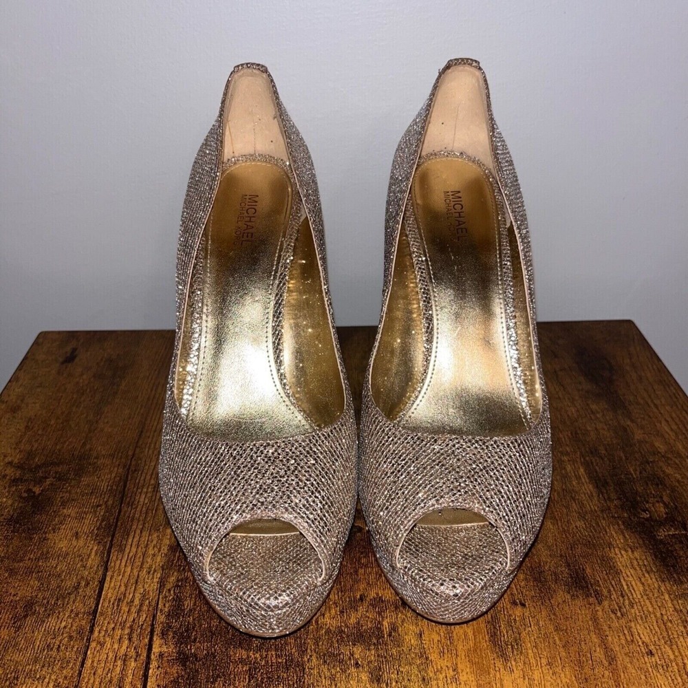 MICHAEL Michael Kors Textured Gold Peep Toe Heels